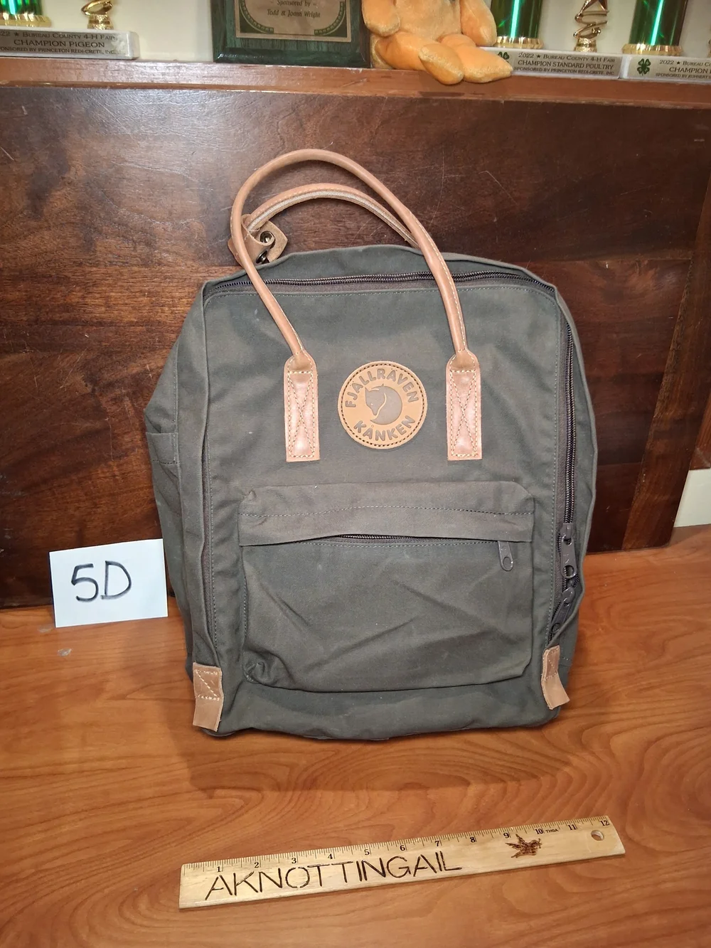 Fjallraven Leather-Handle Backpack in Olive Green G-1000